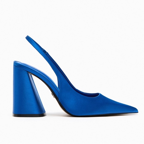 Zara BLOCK HEEL SLINGBACK SHOES. Bluish. Size 8. New with Tags. - Picture 3 of 11